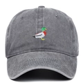 Dunkelgraue Baseballkappe mit grüner Entenstickerei und Retro-Vintage-Waschung - Grau