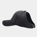 Detail showing the ponytail hole design and washed cotton texture of the gray baseball cap - Adjustable / Washed Black