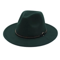 Detailed shot of dark green wool felt fedora with gold rivets and metal ring on black belt - M (56-58cm) / Dark Green