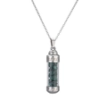 Stainless steel perfume bottle pendant necklace filled with green crushed stones - Silver Malachite Style