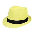 Breathable yellow straw Panama hat with black decorative ribbon for summer sun protection - Adult Size (Approx 58cm) / Monofilament Straw-Yellow