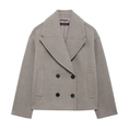 Detail of grey short wool blend coat with double-breasted buttons and peaked lapels - XS / Light Gray