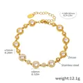 Detail of 18K gold-plated stainless steel chain bracelet with cubic zirconia inlays - Double Round Style (E582) / Gold
