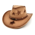 Cappello da cowboy marrone in feltro di lana con motivi a stelle vintage e fascia in cuoio - M(56-58cm) / Cammello