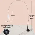 Interaktive Katzenangel mit 95cm Stahldraht und Saugnapf für Katzen zum Spielen - Weiß - Super Epoxid Saugnapf Set