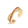 Detail of 18K gold-plated open ring featuring orange baguette zircon and pavé crystals - Adjustable Open / Orange Zirconia Style (12139)