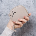 Cute cat-shaped beige leather card holder with embroidery and cat tail zipper pull - Gray