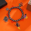 Pulsera de cuentas de Halloween con cuentas naranjas y dijes de fantasmas y murciélagos - Estilo Festivo con Múltiples Dijes (3776)