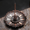 Porte-encens lotus en bronze avec support de gourde sur une surface en bois vintage zen - Trois Trésors Bronze Rouge Alliage d'Aluminium