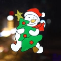 Christmas snowman window cling sticker with green tree and festive red hat decoration - Christmas Snowman with Christmas Tree