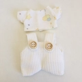 Weißes bedrucktes T-Shirt und Cord-Latzhose Outfit für 17cm Plüschpuppen und Figuren - Geeignet für 17cm Anhänger / Elefanten-T-Shirt + Weiße Knopflatzhose