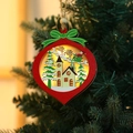 Christmas teardrop wooden LED ornament with red finish and laser-cut forest scene - Red Ball