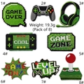 Detailed embroidery view of 8 green game-themed patches with high-quality stitching texture - Game Patch Set 8pcs