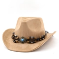 Western camel suede cowboy hat with turquoise beaded band shown at a 45-degree angle - M (56-58cm) / Camel