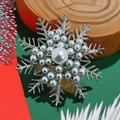 Silver snowflake brooch pin with white faux pearls for Christmas and winter style - Snowflake 6 Pearl Style