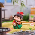 Chinese ancient style resin figurine of woman in red and green Hanfu holding a lute - Dancing Large