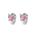 Silver hoop earrings featuring pink heart-shaped stones and clear accents for women - Heart Pink Zirconia Platinum Style (F1017白金白锆+主石粉)