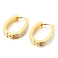 Minimalist gold oval hoop earrings with elegant white shell inlay for women - Gold Oval Style (KE56271-K)