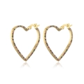 Macro view of C-shaped heart earrings in 18K gold plating with colorful zircon stones - Colorful Zircon Heart-Gold