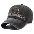 Gorra de béisbol gris carbón lavado con parche de lobo y acabado de mezclilla desgastada - Ajustable / Negro