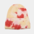 Detailed texture of tie-dye knit beanie in red and yellow with cuffed edge design - M (56-58cm) / 6# Red Yellow Tie-dye