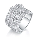 Elegant S925 sterling silver wide band ring with multi-layer pave moissanite stones - US Size 7 / Moissanite