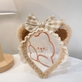 Diadema de felpa con orejas de oso, lazo de cuadros y encaje, dulce accesorio Lolita. - Diadema Café Claro