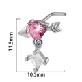 Nasenstecker aus Chirurgenstahl mit rosa Herz und eckigem Zirkonia in Silber-Optik - Silber Herz mit Pfeil