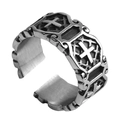 Vintage Thai silver style cross ring with engraved hollow pattern and open adjustable band - Adjustable Open / Cross
