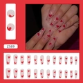Faux ongles ballerine longs avec motifs de cœurs rouges et strass brillants. - Éclat de Diamant en Cœur (Z589) / Type à Colle