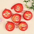 Set of six red round coin purses with 2025 zodiac snake cartoon prints for Christmas - Lunar New Year Set