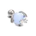 Cute bunny ear stud featuring a light blue round crystal and silver screw-back design - Dog Style (EGD0036) / White K/Silver