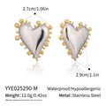Macro view of geometric heart studs in silver with gold bead edges and dimensions - 2.7cm x 2.9cm / Gold & Silver (YYE025290-M)
