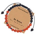 Handgefertigtes Morsecode-Armband mit schwarzen matten Perlen und rotem Achat - Sei Tapfer