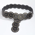 Cintura vintage in pelle nera con rivetti in bronzo e occhielli per un look boho punk - 115cm / Bronzo Nero