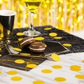 Black and gold geometric disposable paper plates and napkins set with gold confetti - Glitter Gold Round