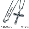 Collana con ciondolo a croce intrecciata in acciaio argento, catena 650x3mm e croce 50x33mm - Grande (KN201821-KFC) / Nero Vintage