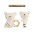 Organic cotton baby rattle set with wooden ring and cute embroidered bear design - Bear Style Organic Cotton Rattle Set