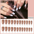 Kit de 24 faux ongles ballerine longs rose nude avec bordure French blanche classique - Nude Rose Bord Blanc Long Carré (JP0346-06)