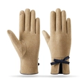 Guantes térmicos camel para mujer con lazo azul y función de pantalla táctil - Lazo De PU Con Abertura / Caqui