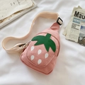Pink strawberry shaped canvas chest bag for kids with adjustable beige shoulder strap - Pink Strawberry