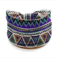 Elastic headband with purple and orange tribal geometric patterns on white background - Style 73