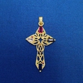 Exquisite gold filigree cross pendant featuring multi-colored gemstones and crystals - Retro Hollow Colorful Main Stone Cross (725)