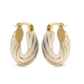 Detailed view of the twisted U-shape structure with white enamel coating and golden finish - White