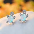 Silver turtle stud earrings featuring iridescent white opal shells and pavé cubic zirconia - Platinum White Opal