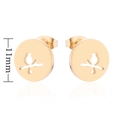 Golden stainless steel stud earrings featuring an 11mm round hollow bird on branch design - Round Bird / Gold