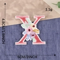 Pink letter X floral embroidered patch for clothing DIY decoration, size 4.8cm x 5cm - Letter X / Hot Melt Adhesive