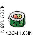 Detailed macro view showing the precise dimensions of a cute sushi embroidered patch - Style 16 (Mixed Sushi Roll)