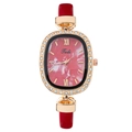Orologio al quarzo da donna con cassa ovale in oro rosa e cinturino in pelle rossa su bianco - Rosso