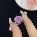 Elegant silver ring featuring a round pink stone and sparkling side zircon accents - Pink Ljz-230 / Adjustable Open